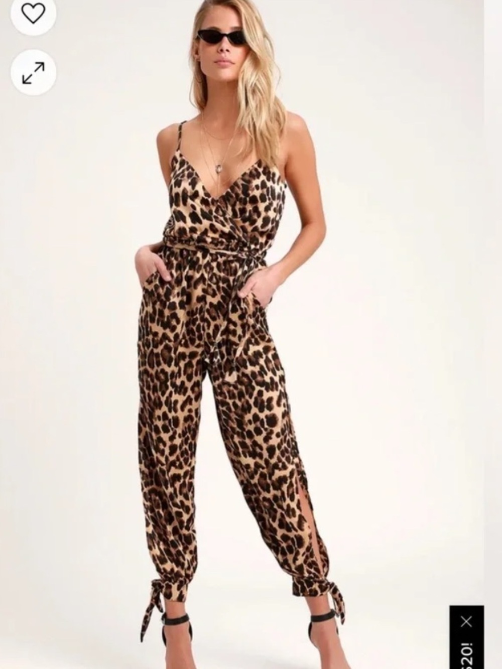 Lulus brown leopard print satin jumpsuit in XS